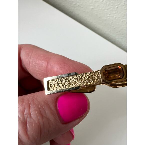 SWANK Gold Tone Citrine Champagne Color Cufflinks Tie Clip Set - Picture 9 of 9